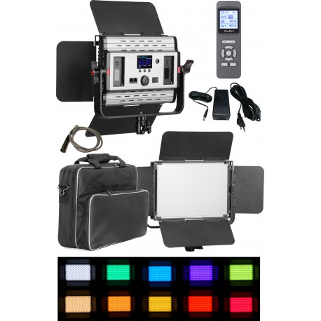 LEDP60PRODMX - Eclairage LED de studio Video & Photo 60W + 60W Bi-Couleur, DMX-512, Support de bat. 2x NP-F750/960, DC 13V-19V