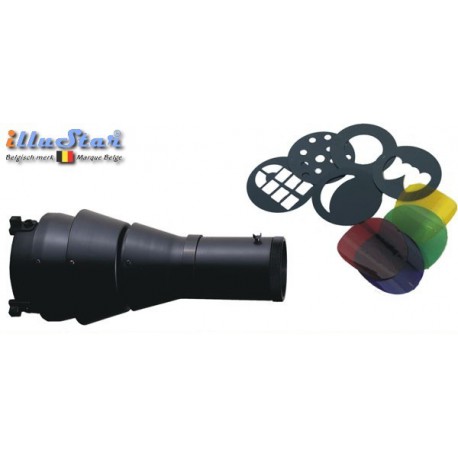 FS-5M4G - Focusable spot for studio flash (Bowens-S adaptor), comes with 5 metal inserts & 4 colour gels FS-5M4G - Focusable spot for studio flash (Bowens-S adaptor), comes with 5 metal inserts & 4 colour gels