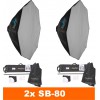 Kit éclairage studio LED, 2x LEDB-500 Lampe LED 50W pour studio, numérique, 2x trépied 195cm, 2x boîte à lumière ø80cm, WR-L99