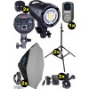 Kit éclairage studio LED, 2x LEDB-500 Lampe LED 50W pour studio, numérique, 2x trépied 195cm, 2x boîte à lumière ø80cm, WR-L99