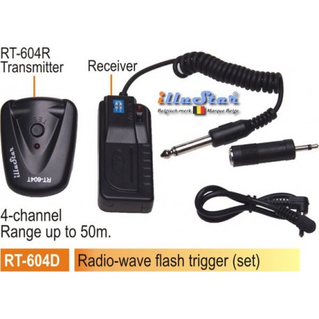 RT604D - Radio wave flitsontspanner kit - 4-kanaals zender + ontvanger (2xAAA 1.5V batterijen niet inbegrepen) - illuStar