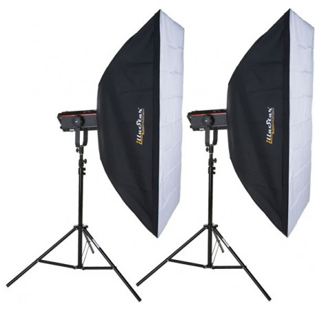 Studioflitsset - 2x QUANT-600-PRO 600 Ws Digitaal display, 2x statief 250cm, 2x Softbox illuStar 80x120cm - elfo